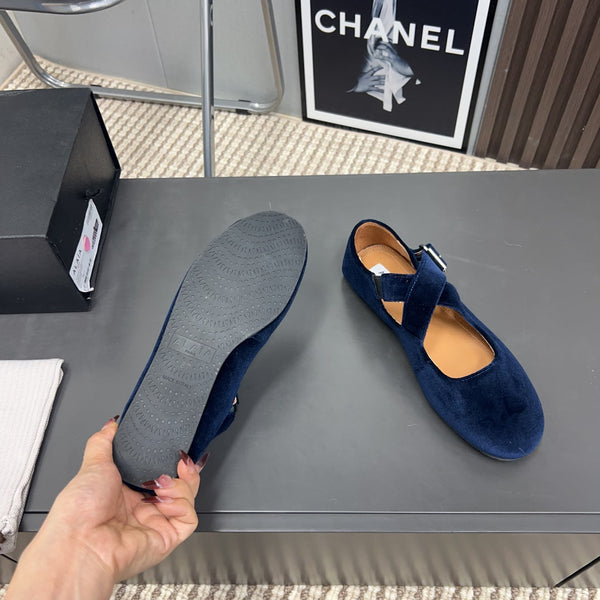 Alaila Criss Cross Ballet Flats In Deep Blue Velvet 996043