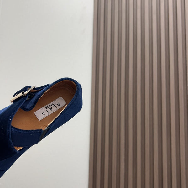 Alaila Criss Cross Ballet Flats In Deep Blue Velvet 996043