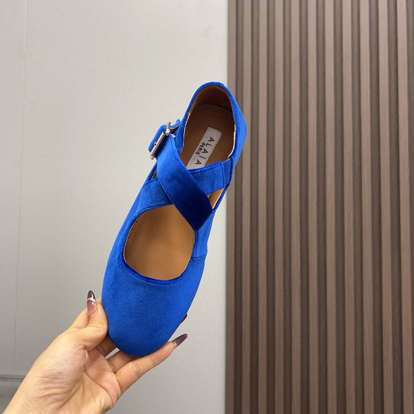 Alaila Criss Cross Ballet Flats In Blue Velvet 996045