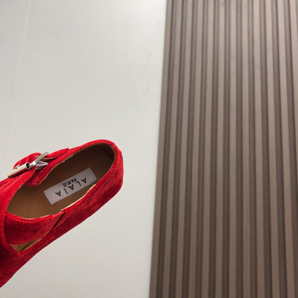 Alaila Criss Cross Ballet Flats In Red Velvet 996049