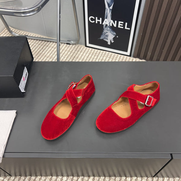Alaila Criss Cross Ballet Flats In Red Velvet 996049