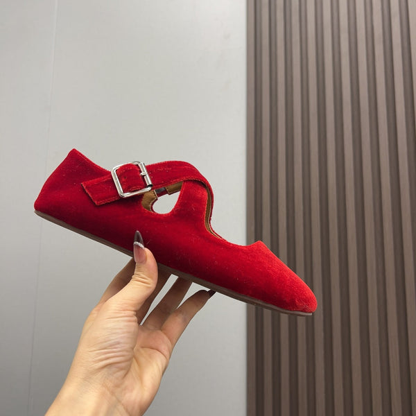 Alaila Criss Cross Ballet Flats In Red Velvet 996049