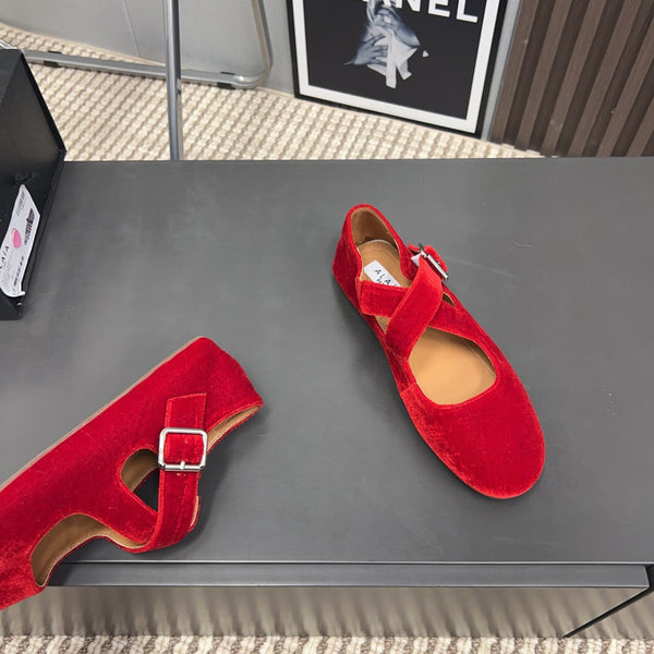 Alaila Criss Cross Ballet Flats In Red Velvet 996049