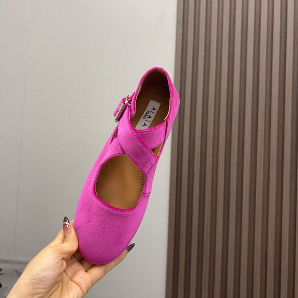 Alaila Criss Cross Ballet Flats In Deep Pink Velvet 996051