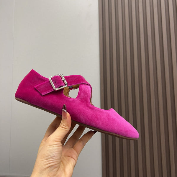 Alaila Criss Cross Ballet Flats In Deep Pink Velvet 996051