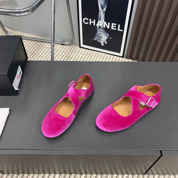 Alaila Criss Cross Ballet Flats In Deep Pink Velvet 996051