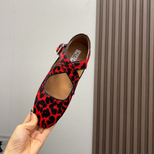 Alaila Criss Cross Ballet Flats In Red Lambskin 996061