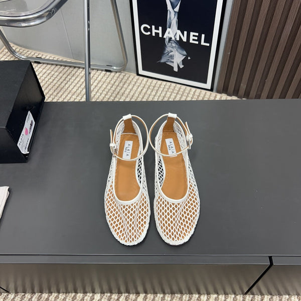 Alaila Mary Jane In White Mesh Fabric 996069