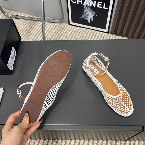 Alaila Mary Jane In White Mesh Fabric 996069