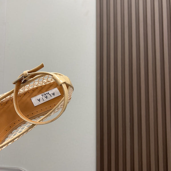 Alaila Mary Jane In Beige Mesh Fabric 996071