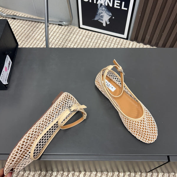 Alaila Mary Jane In Beige Mesh Fabric 996071