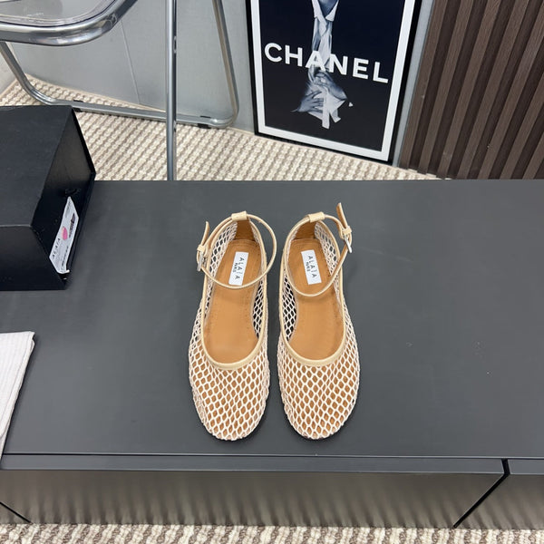 Alaila Mary Jane In Beige Mesh Fabric 996071