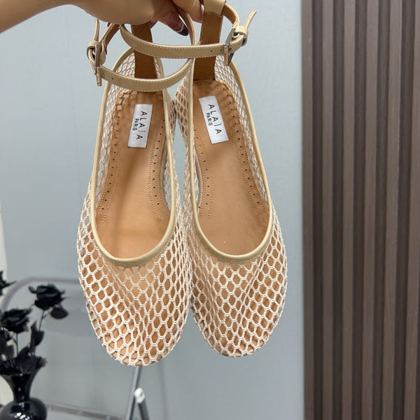 Alaila Mary Jane In Beige Mesh Fabric 996071