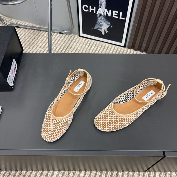 Alaila Mary Jane In Beige Mesh Fabric 996071