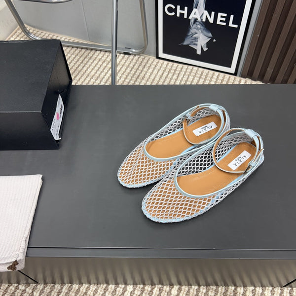 Alaila Mary Jane In Light Jade Green Mesh Fabric 996075