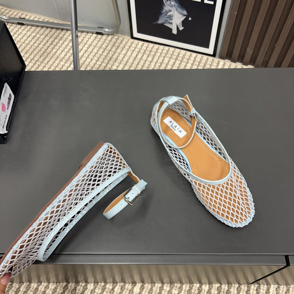 Alaila Mary Jane In Light Jade Green Mesh Fabric 996075