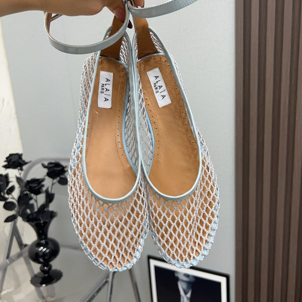 Alaila Mary Jane In Light Jade Green Mesh Fabric 996075