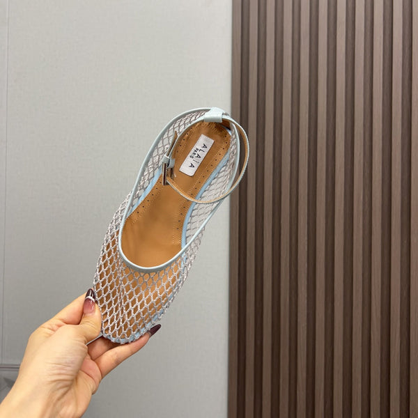 Alaila Mary Jane In Light Jade Green Mesh Fabric 996075