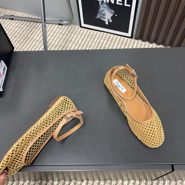 Alaila Mary Jane In Dark Yellow Mesh Fabric 996077