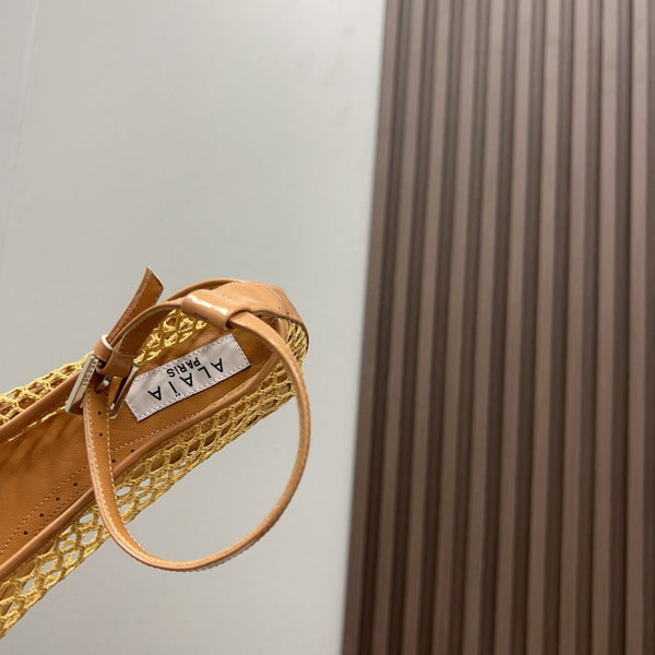 Alaila Mary Jane In Dark Yellow Mesh Fabric 996077