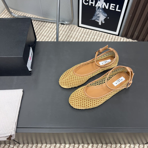 Alaila Mary Jane In Dark Yellow Mesh Fabric 996077