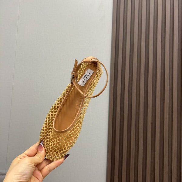 Alaila Mary Jane In Dark Yellow Mesh Fabric 996077