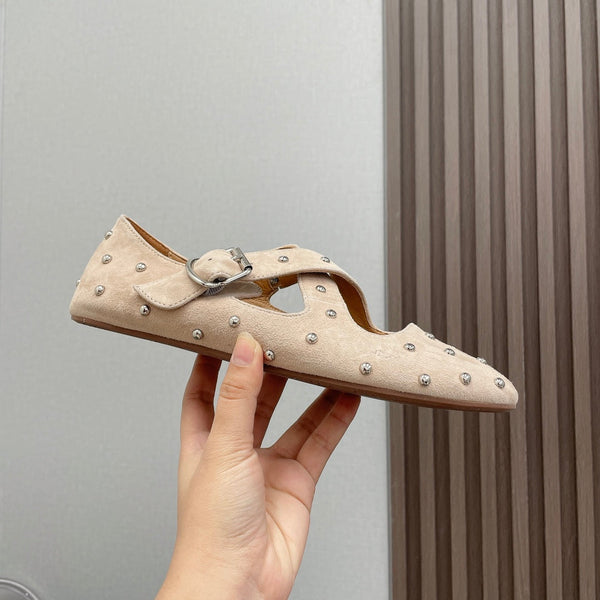 Alaia 2025 Criss Cross With Stud Ballet Flats Nude Suede 293206