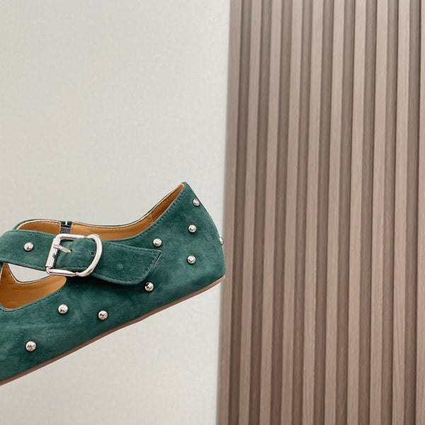 Alaia 2025 Criss Cross With Stud Ballet Flats Emerald Green Suede 293208