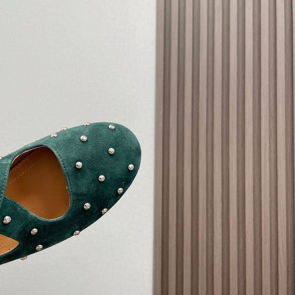 Alaia 2025 Criss Cross With Stud Ballet Flats Emerald Green Suede 293208