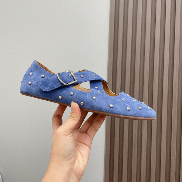 Alaia 2025 Criss Cross With Stud Ballet Flats Royal Blue Suede 293211
