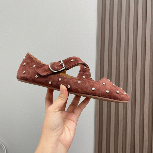Alaia 2025 Criss Cross With Stud Ballet Flats Brown Suede 293213