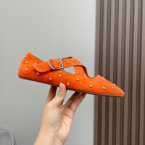 Alaia 2025 Criss Cross With Stud Ballet Flats Orange Suede 293215