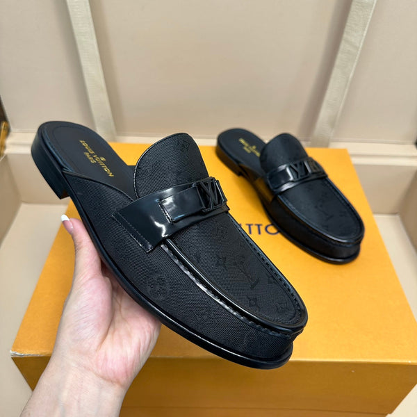 LV EASY MULE IN BLACK MONOGRAM DENIM