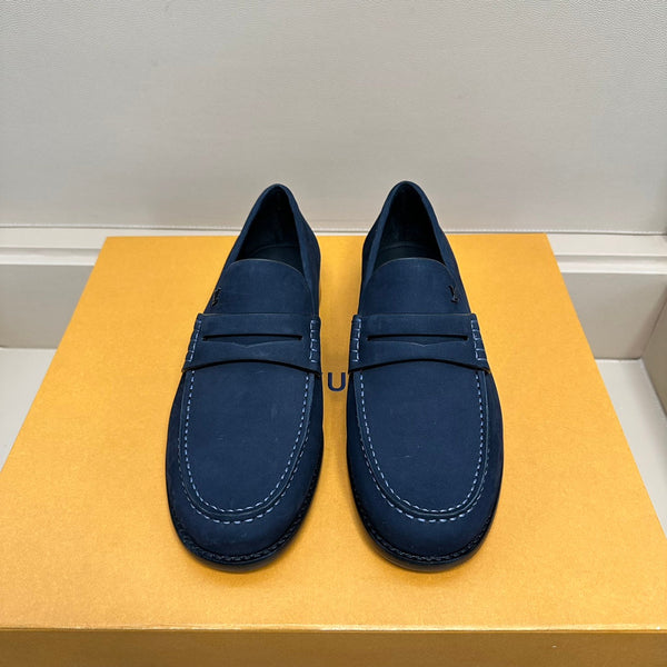 MOCASSINI LV MAJOR IN PELLE DI VITELLO SCAMOSCIATA BLU NAVY
