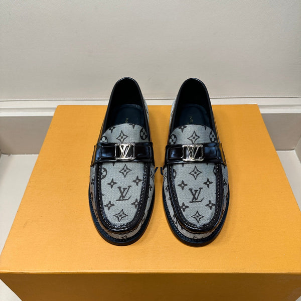 LV LOAFERS IN GREY MONOGRAM JACQUARD