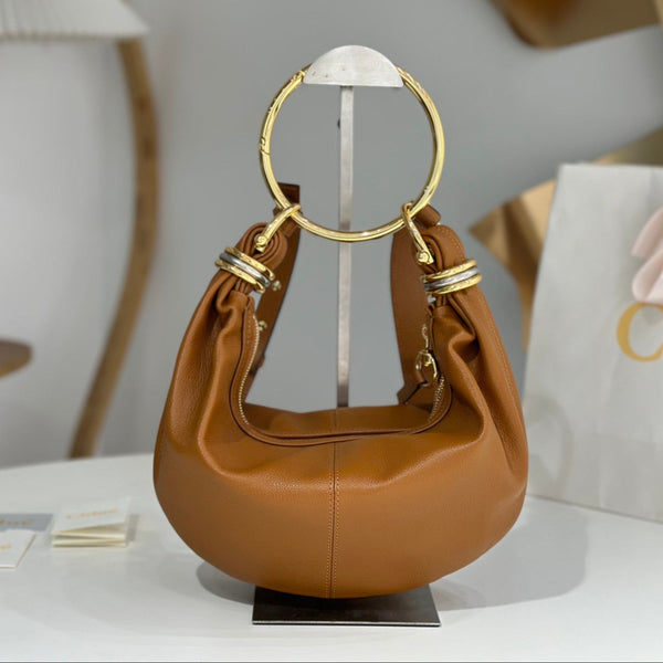 Chloe Small Bracelet 32cm Hobo Bag Brown Grained Calfskin