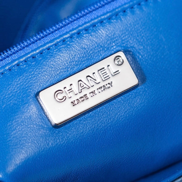 24S Flap Bag 20cm Blue White Sequin Calfskin