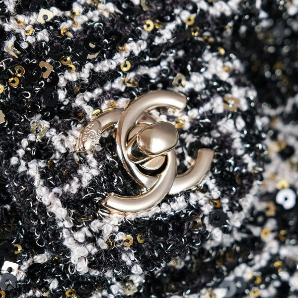 Borsa a patta 24S 20 cm in pelle di vitello con paillettes bianche e nere