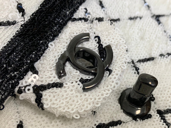 CC 2025 Flap Bag Black White Sequin 298964