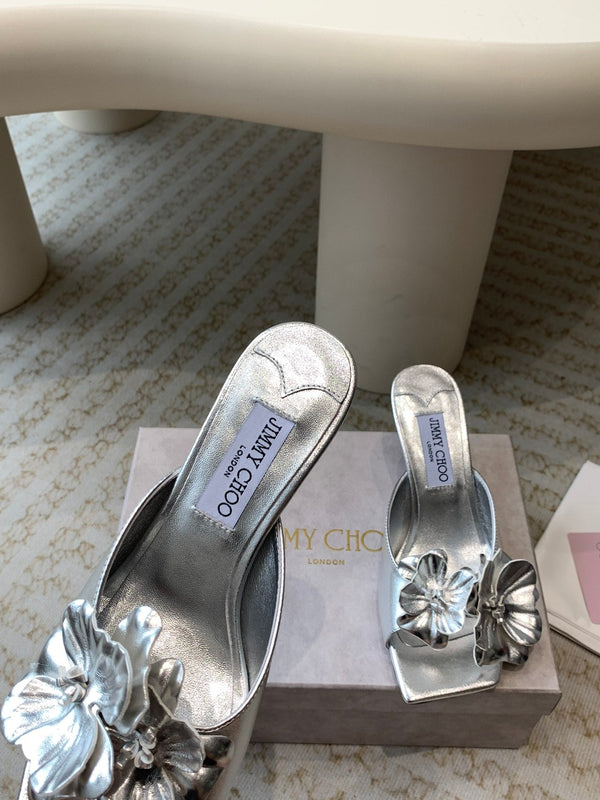 Jimmy Skye 70mm In Silver Cowhide Mules 586565