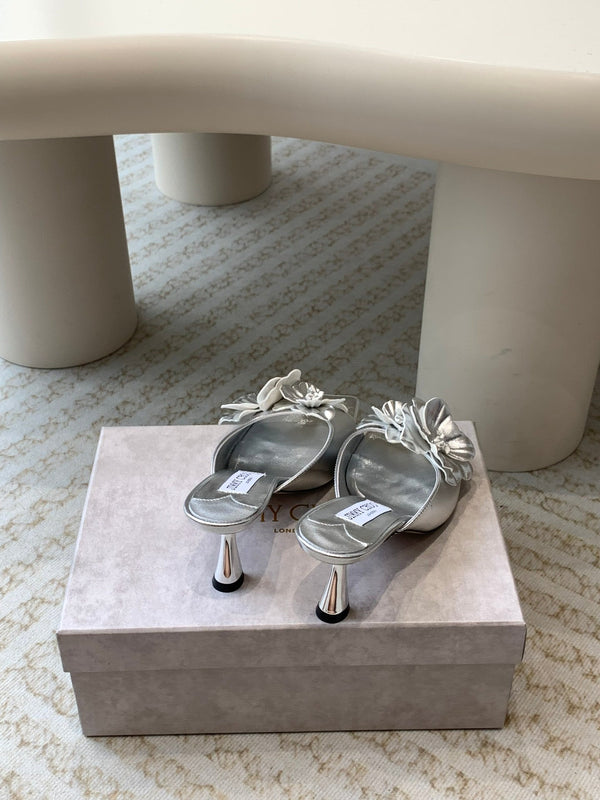 Jimmy Skye 70mm In Silver Cowhide Mules 586565