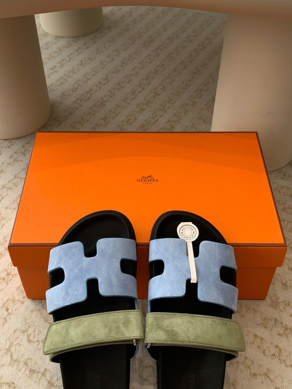 chypre sandal olive turquoise blue suede black calfskin