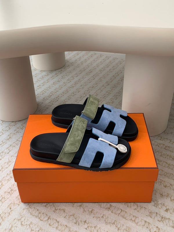 chypre sandal olive turquoise blue suede black calfskin