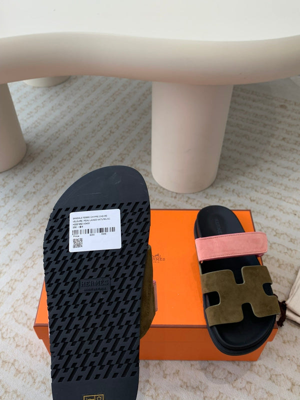 chypre sandal olive pink suede black calfskin