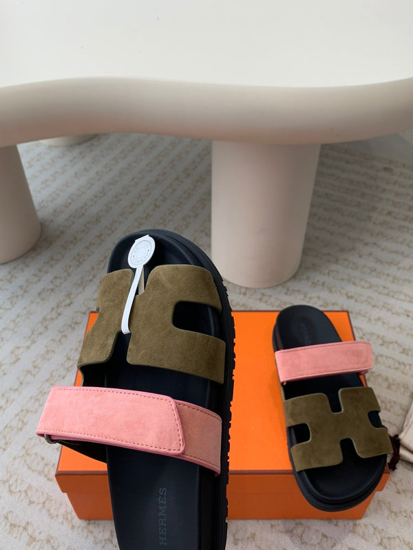 chypre sandal olive pink suede black calfskin