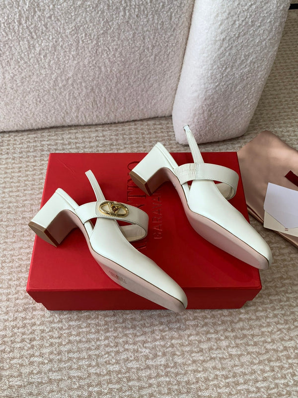 VLOGO LOCKER MARY-JANE SLINGBACK PUMPS IN WHITE CALFSKIN 65 MM