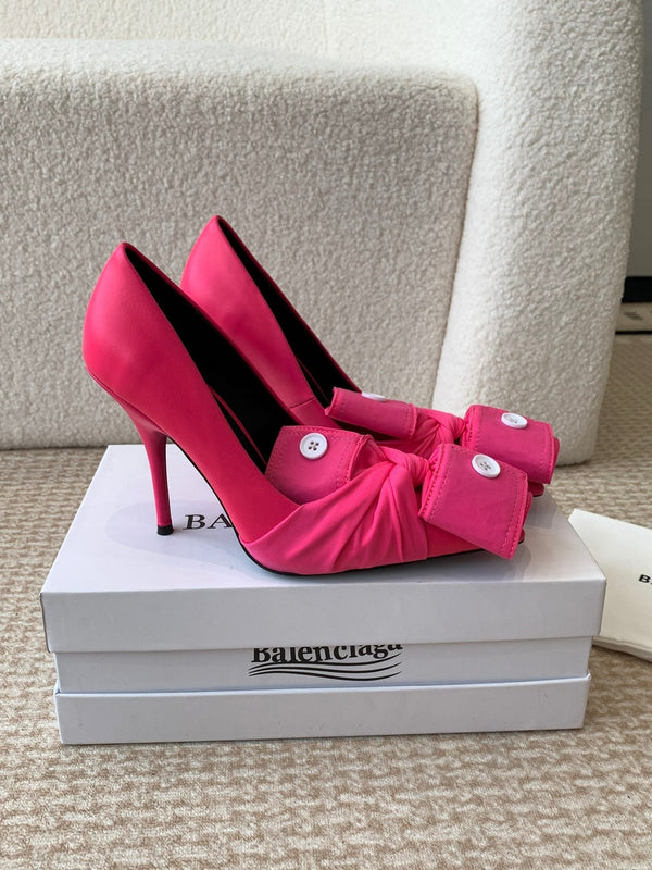 KNIFE CHEMISE HIGH PUMPS IN BRIGHT PINK COTTON AND CALFSKIN