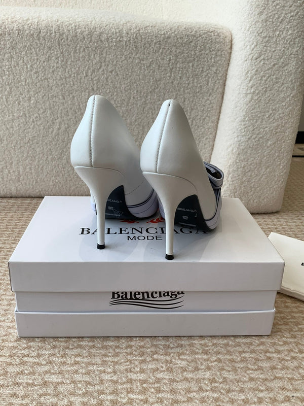 KNIFE CHEMISE HIGH PUMPS IN WHITE COTTON AND CALFSKIN