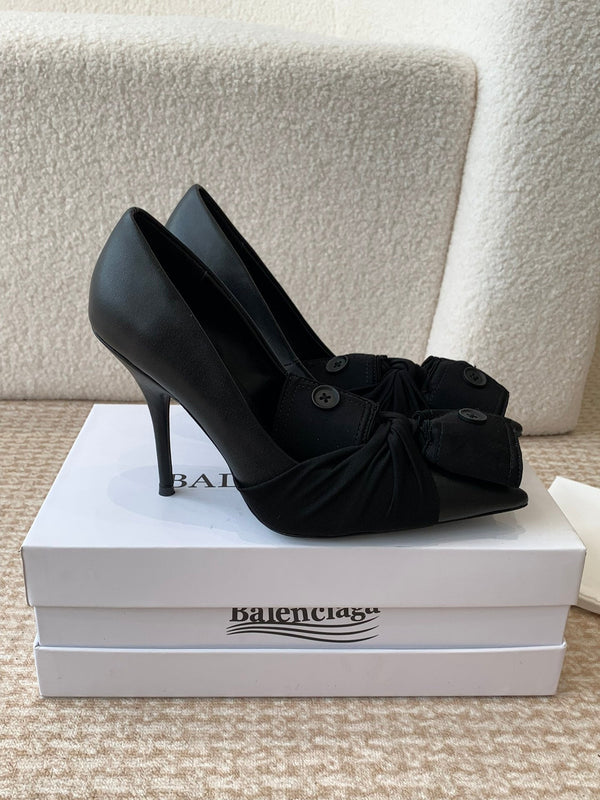 DÉCOLLETÉ ALTO KNIFE SHIRT IN COTONE NERO E PELLE DI VITELLO