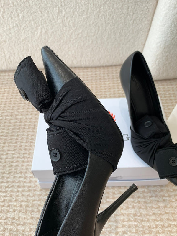 DÉCOLLETÉ ALTO KNIFE SHIRT IN COTONE NERO E PELLE DI VITELLO